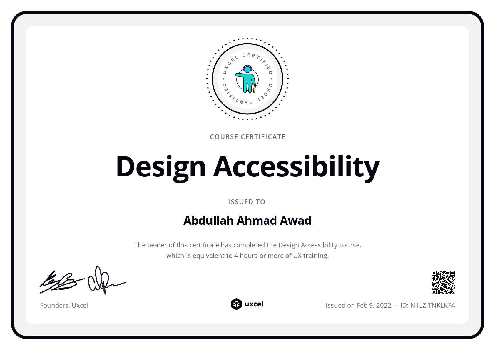 Abdullah Ahmad Awad's certificate